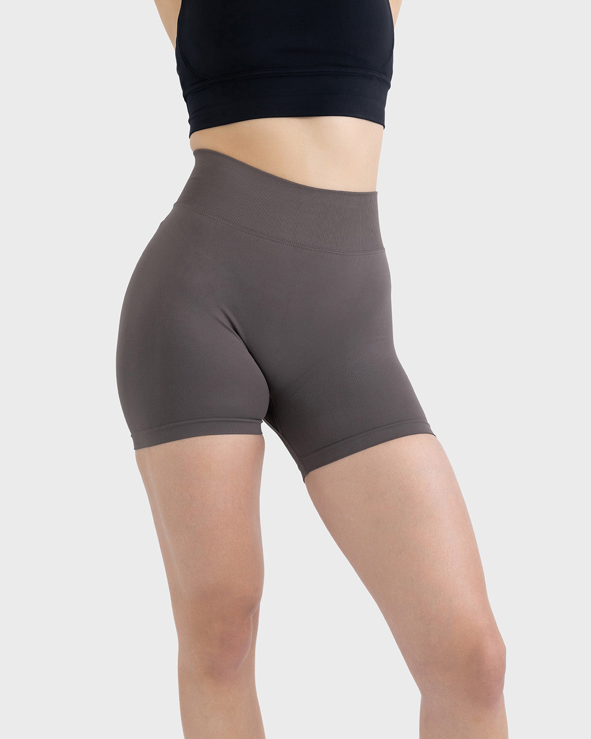 PWG Active Form Sculpting Shorts in Graphite, high ribbed waistband, sculpting design, scrunch back, 4” inseam