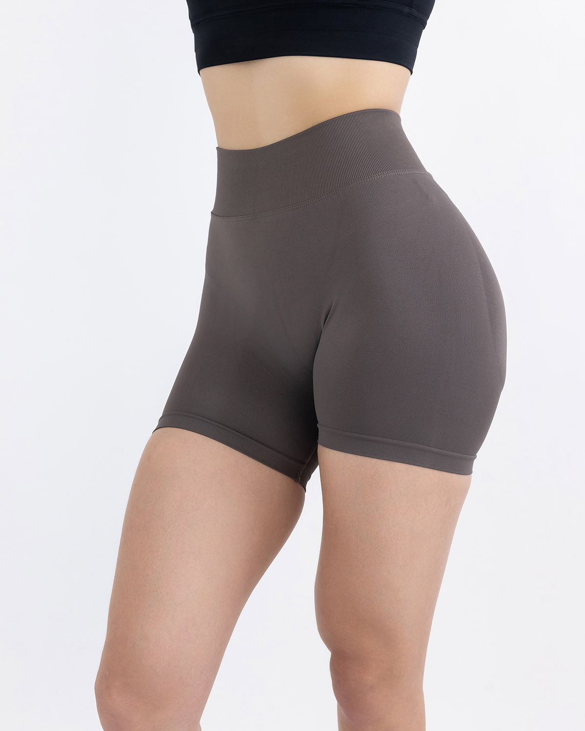 PWG Active Form Sculpting Shorts in Graphite, high ribbed waistband, sculpting design, scrunch back, 4” inseam