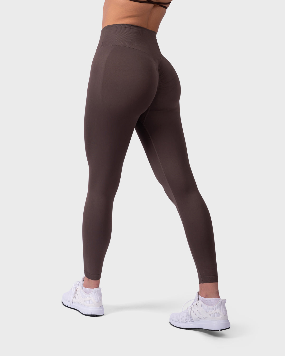 Evolve V-Sculpt Leggings in mocha, back view highlighting glute contour.