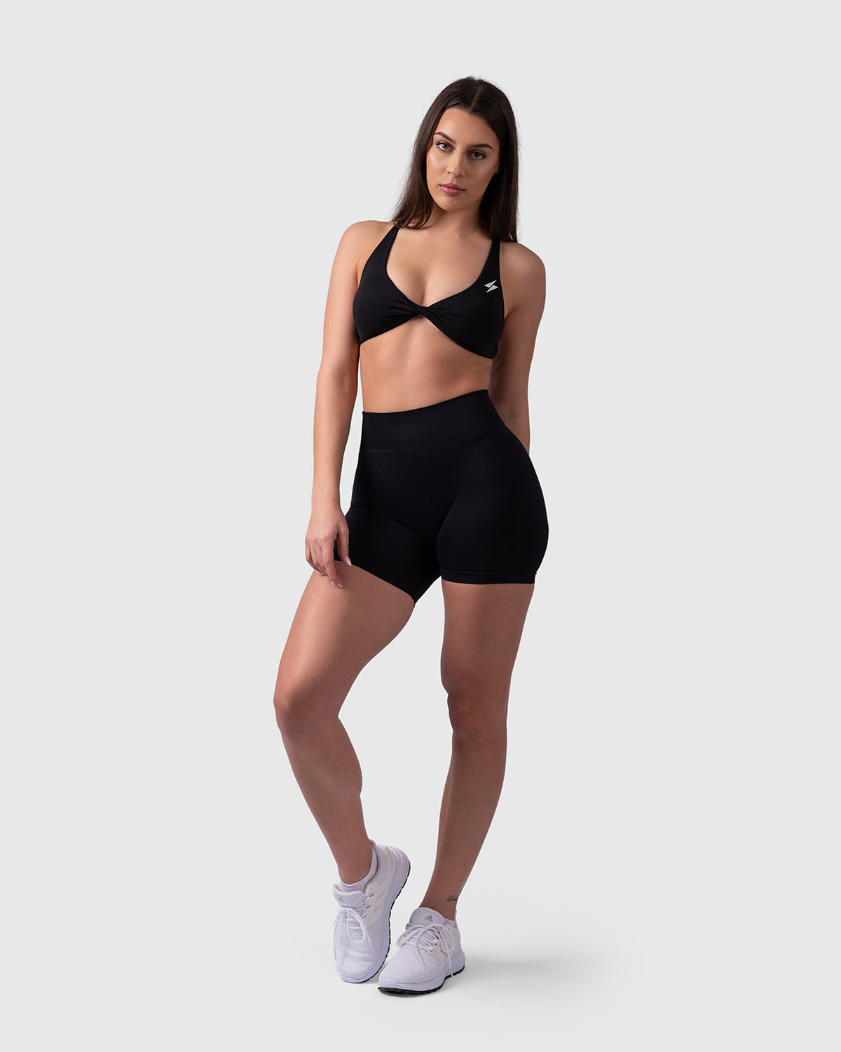 PWG Active Form Sculpting Shorts in Black – High Ribbed Waistband, Sculpting Design Gym Shorts - Front View