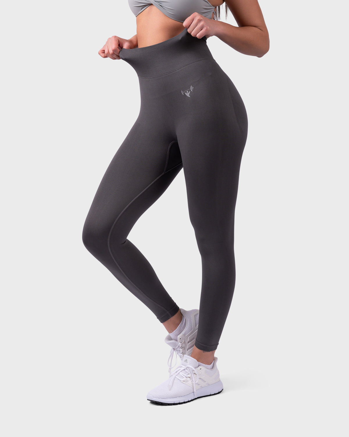 PWG Active Arise High Waisted Leggings in Grey, ultra high waist, squat-proof, scrunch form, curve contouring, breathable fabric