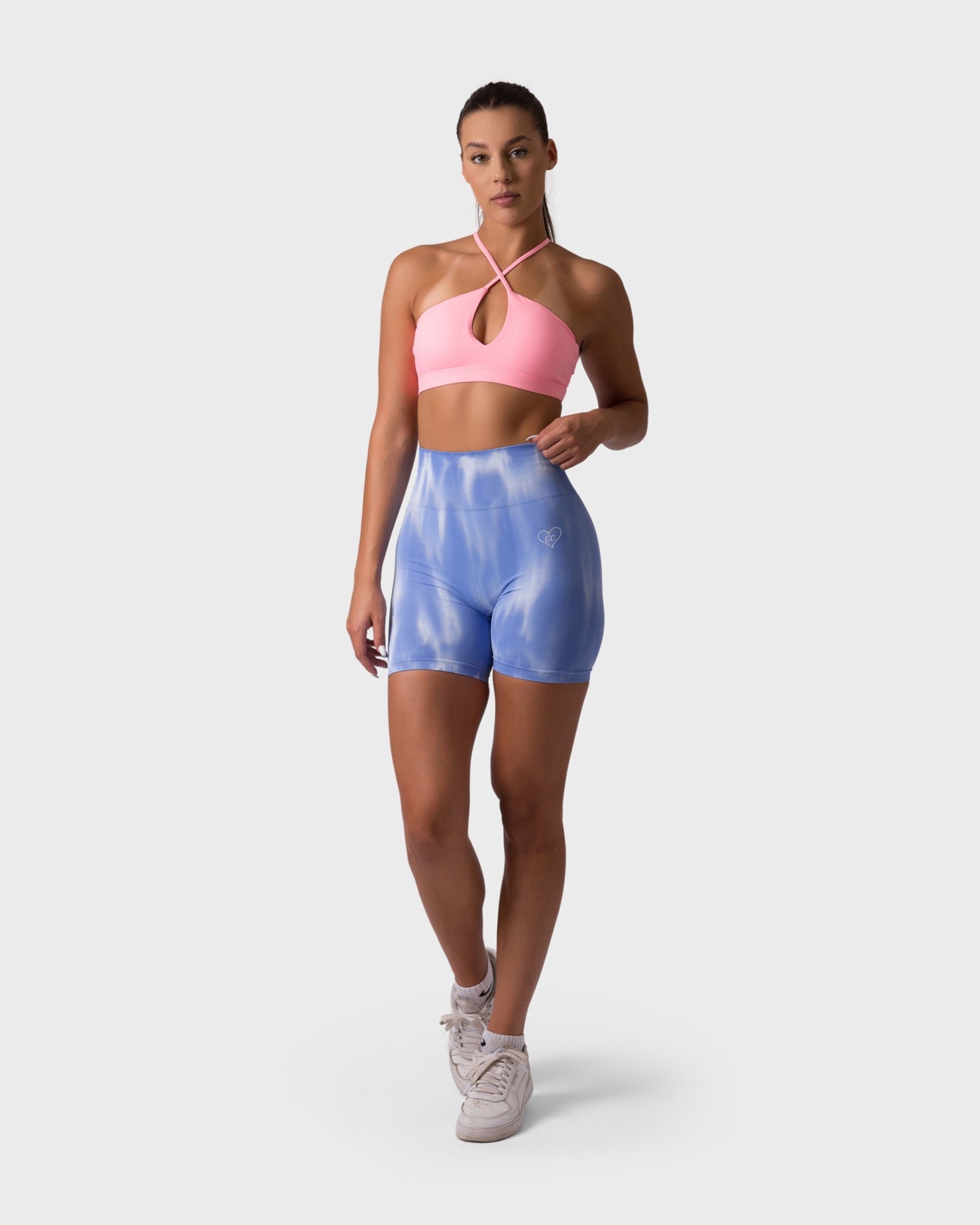 PWG x CC Cross-Shoulder Bra in Rose, eco-friendly, super soft, comfortable, and designed for fitness confidence