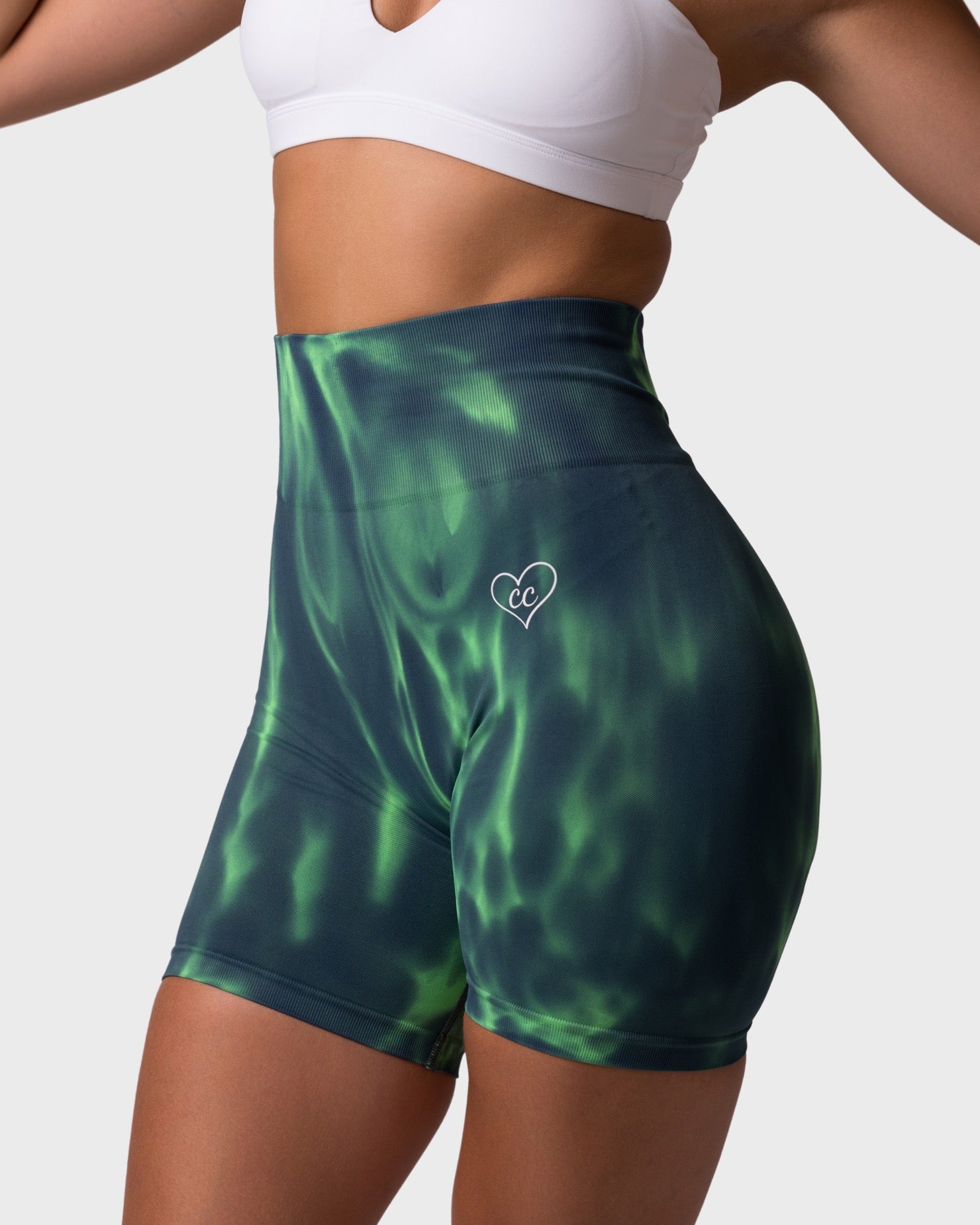 PWG x CC Shorts in Emerald, eco-friendly, super soft, butt-lifting design for comfort and fitness confidence - Front View