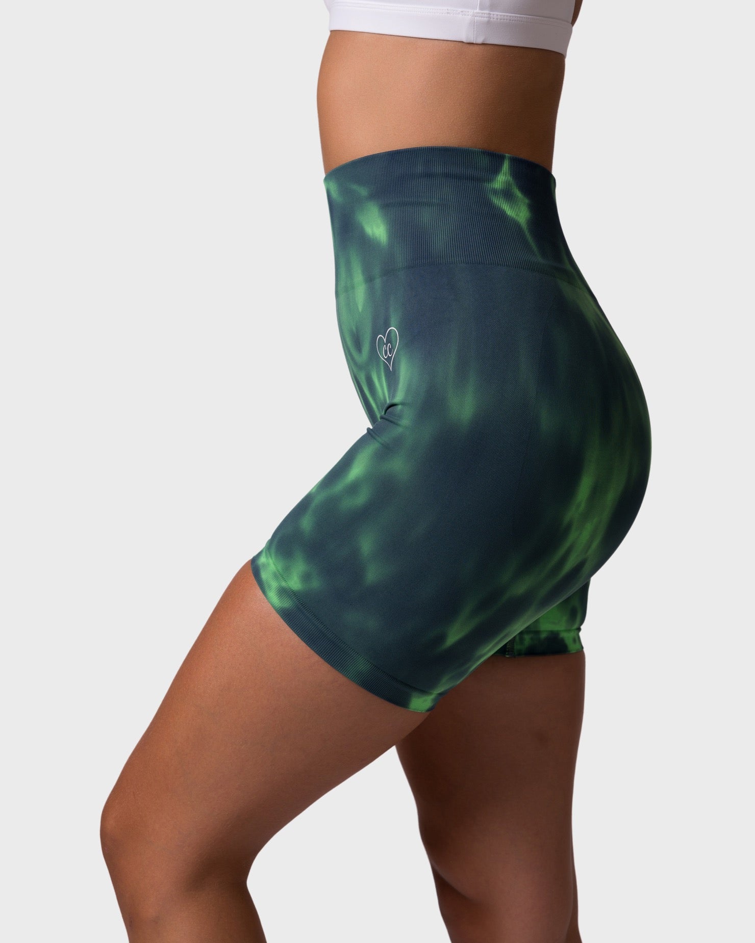 PWG x CC Shorts in Emerald, eco-friendly, super soft, butt-lifting design for comfort and fitness confidence - Side View