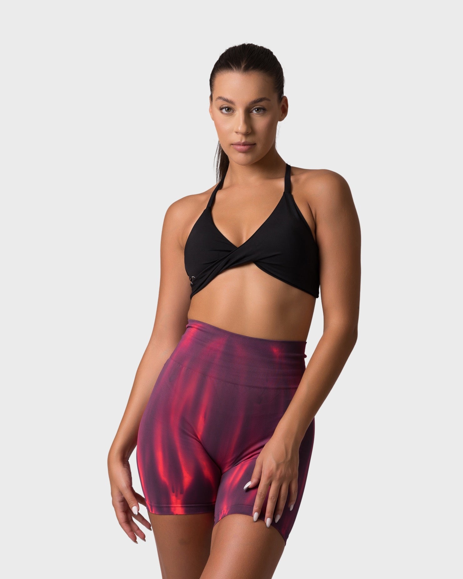PWG x CC Knitted Sports Bra in Black, eco-friendly, super soft, comfortable, and designed for fitness confidence - Front view