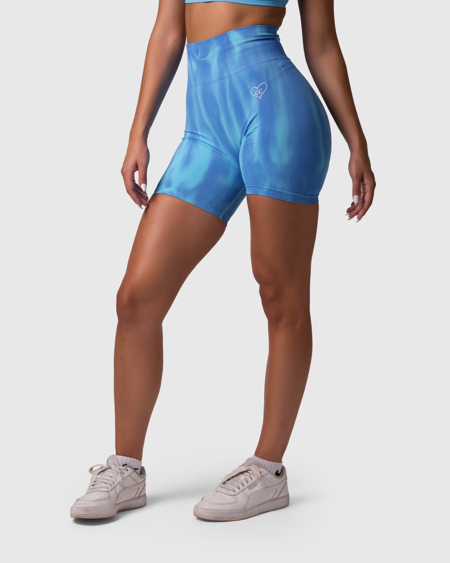 PWG x CC Shorts in Midnight Indigo, eco-friendly, super soft, butt-lifting design for comfort and fitness confidence - Front View