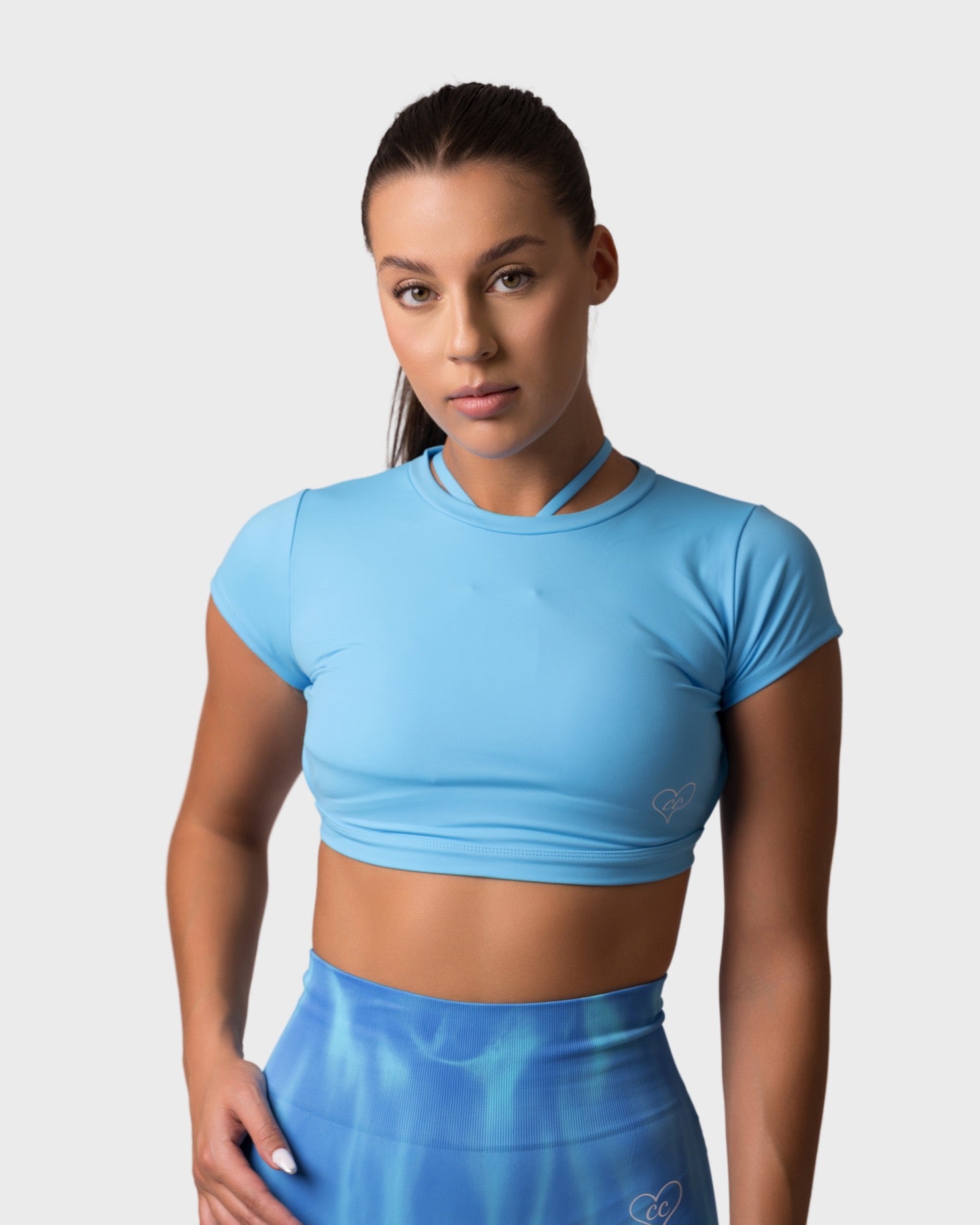 PWG x CC Short Sleeve Top in Ocean Blue, eco-friendly, super soft for confidence and style - Front View