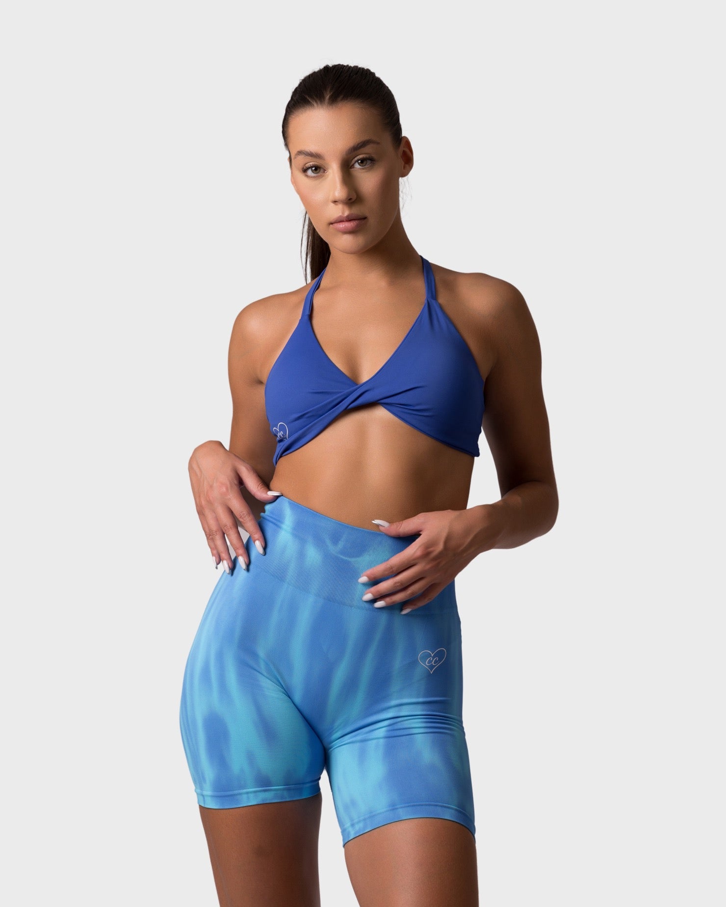 PWG x CC Knitted Sports Bra in Sapphire, eco-friendly, super soft, comfortable, and designed for fitness confidence - Front View