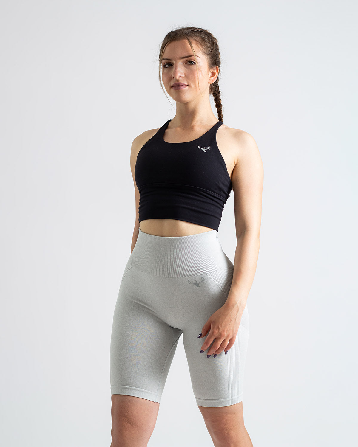 PWG Active Scrunched Lifting Contour High Waist Shorts in Light Grey, scrunch design, lifting effect, high waist, breathable fabric