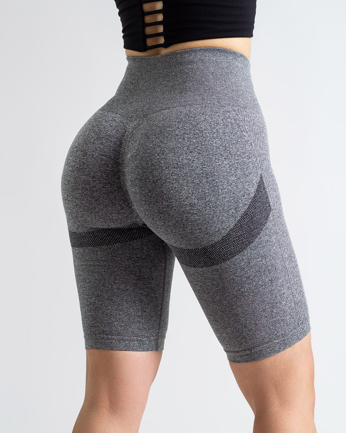 PWG Active Scrunched Lifting Contour High Waist Shorts in Dark Grey, scrunch design, lifting effect, high waist, breathable fabric - Back View