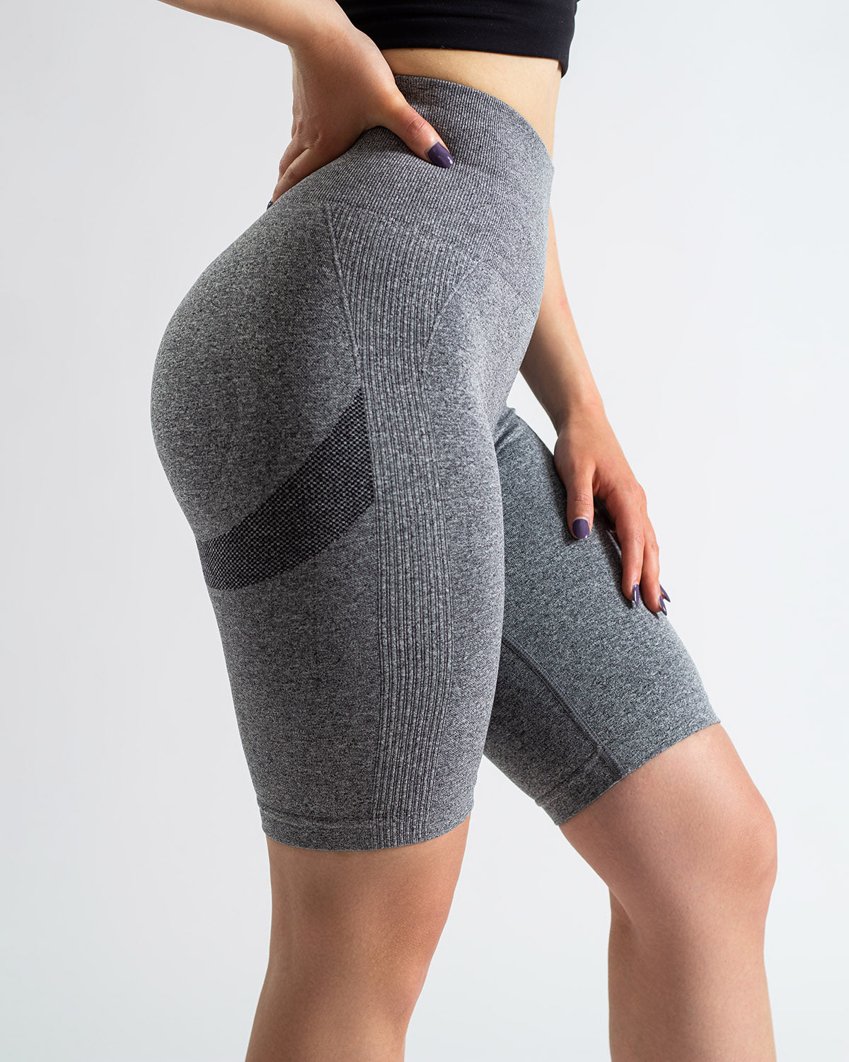 PWG Active Scrunched Lifting Contour High Waist Shorts in Dark Grey, scrunch design, lifting effect, high waist, breathable fabric