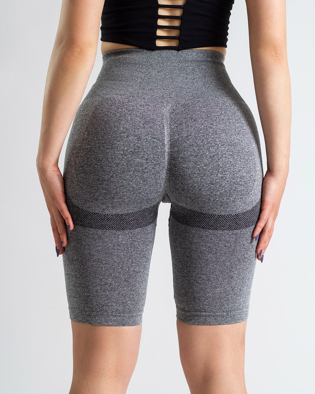 PWG Active Scrunched Lifting Contour High Waist Shorts in Dark Grey, scrunch design, lifting effect, high waist, breathable fabric - Back View