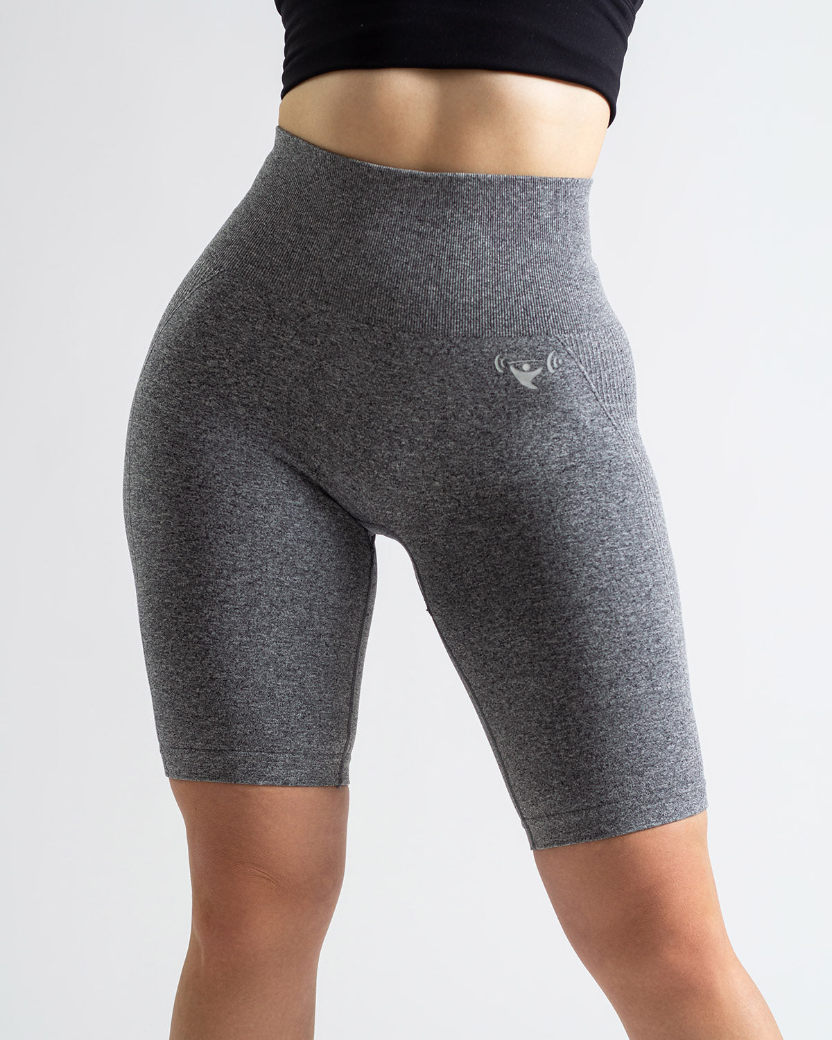 PWG Active Scrunched Lifting Contour High Waist Shorts in Dark Grey, scrunch design, lifting effect, high waist, breathable fabric - Front View
