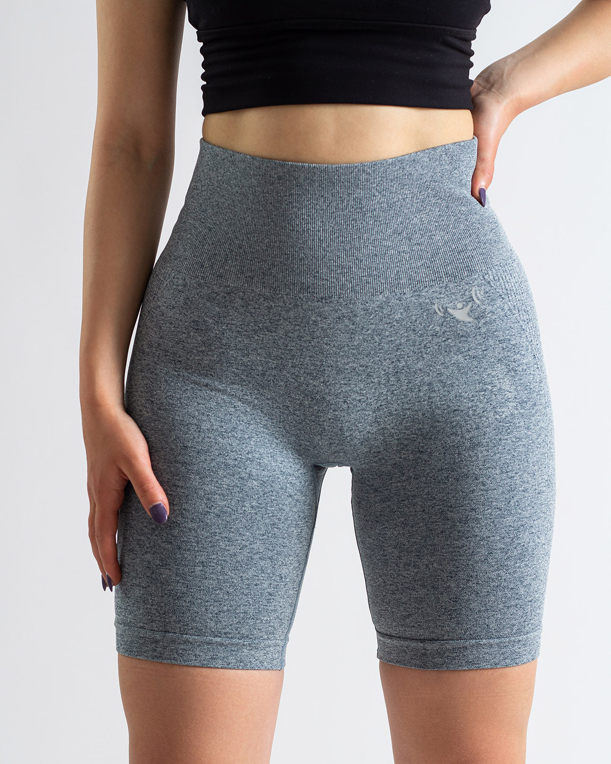 PWG Active Scrunched Lifting Contour High Waist Shorts in Blue, scrunch design, lifting effect, high waist, breathable fabric