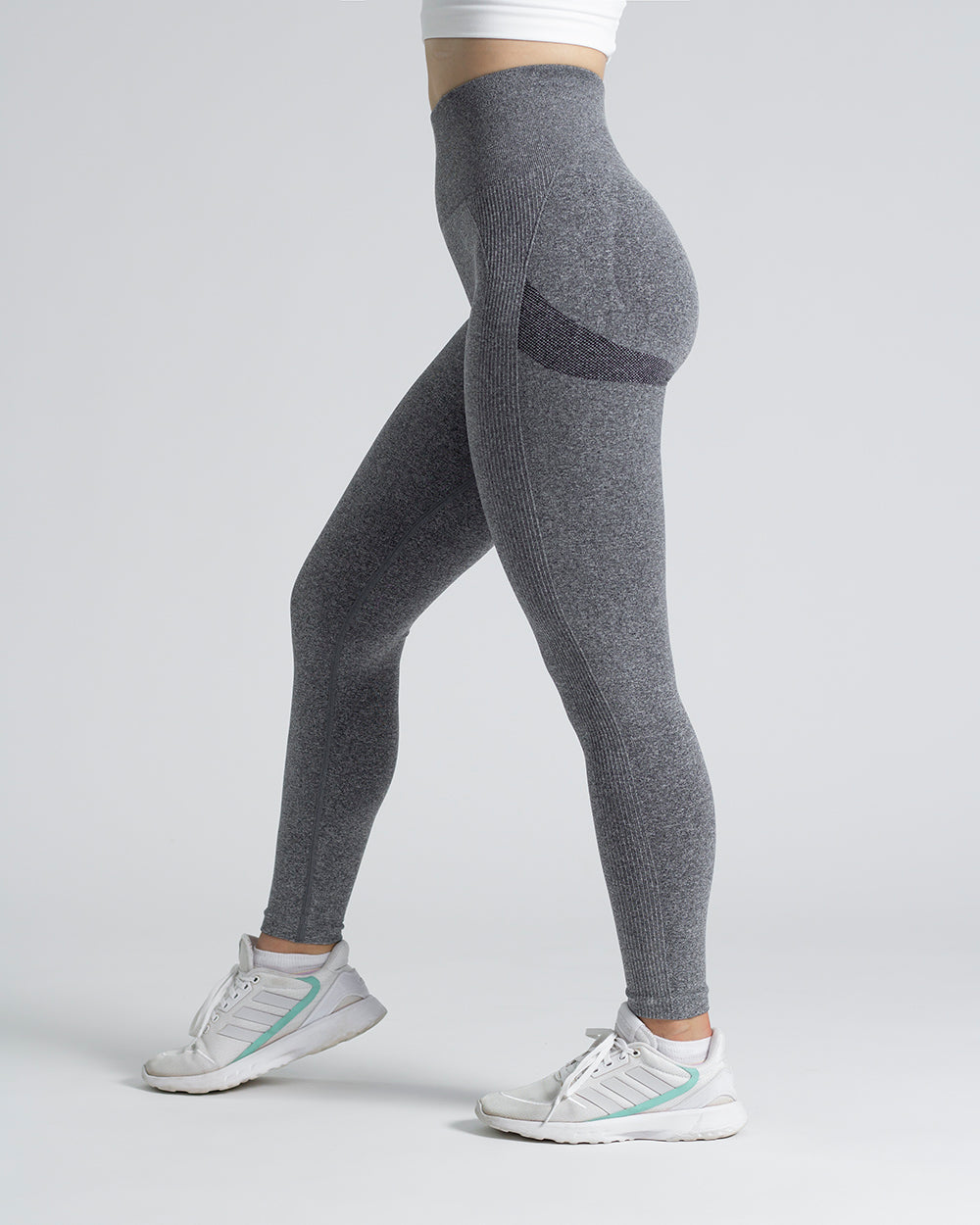 PWG Active Scrunched Lifting Contour High Waist Leggings in Grey, scrunch design, lifting effect, high waist, breathable fabric - Side View