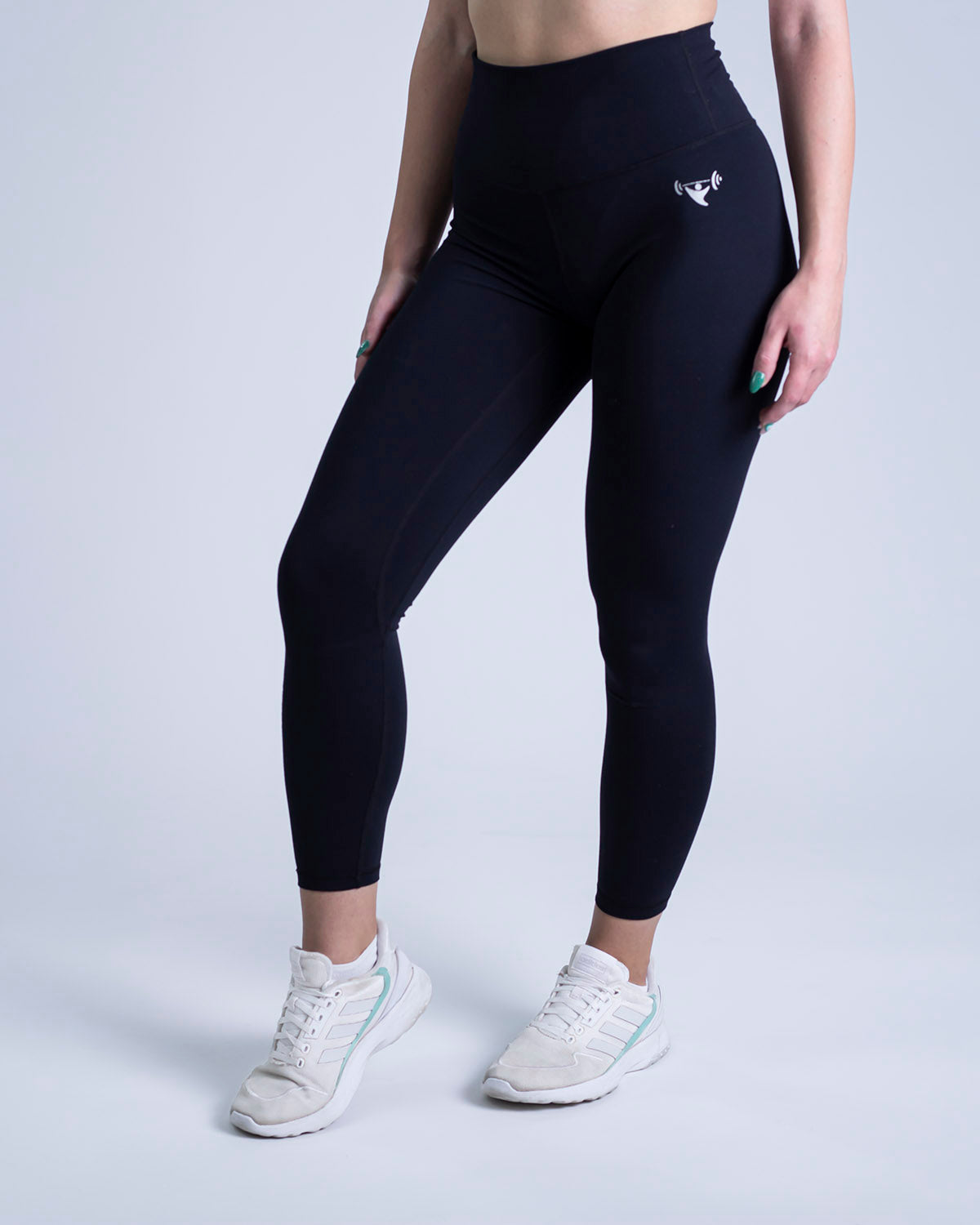 PWG Active Sense High Waisted Leggings in Black, form-fitting, second-skin feel, squat-proof, breathable material - Front View