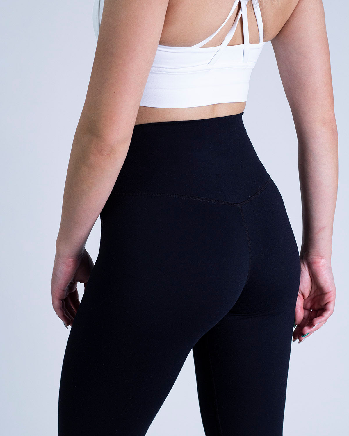 PWG Active Sense High Waisted Leggings in Black, form-fitting, second-skin feel, squat-proof, breathable material - Close Up