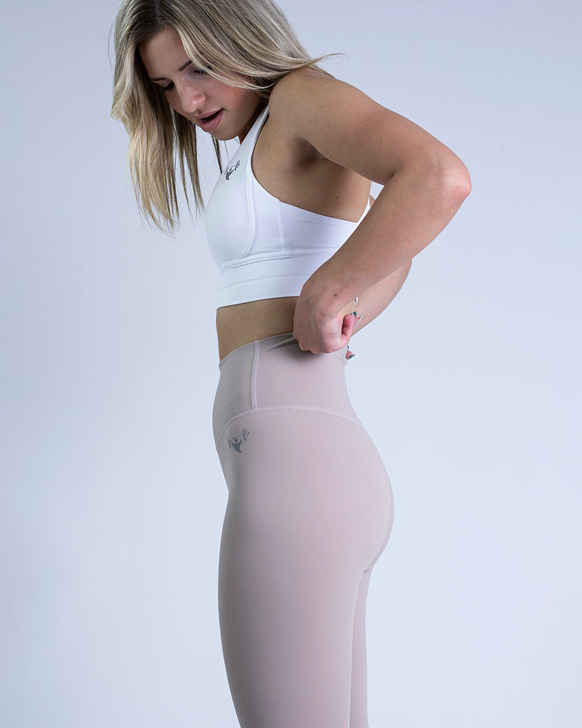 PWG Active Sense High Waisted Leggings in Cappuccino, form-fitting, second-skin feel, squat-proof, breathable material - Side View