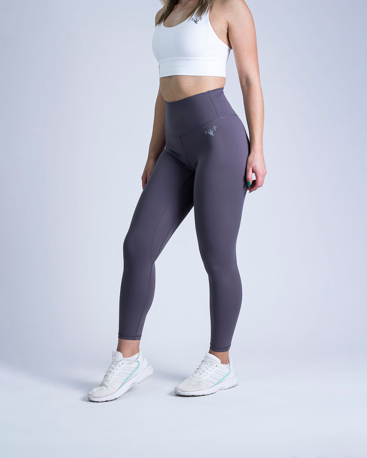 PWG Active Sense High Waisted Leggings in Graphite, form-fitting, second-skin feel, squat-proof, breathable material - Front View