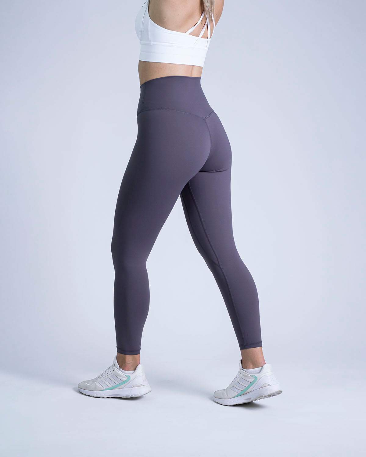 PWG Active Sense High Waisted Leggings in Graphite, form-fitting, second-skin feel, squat-proof, breathable material - Back View