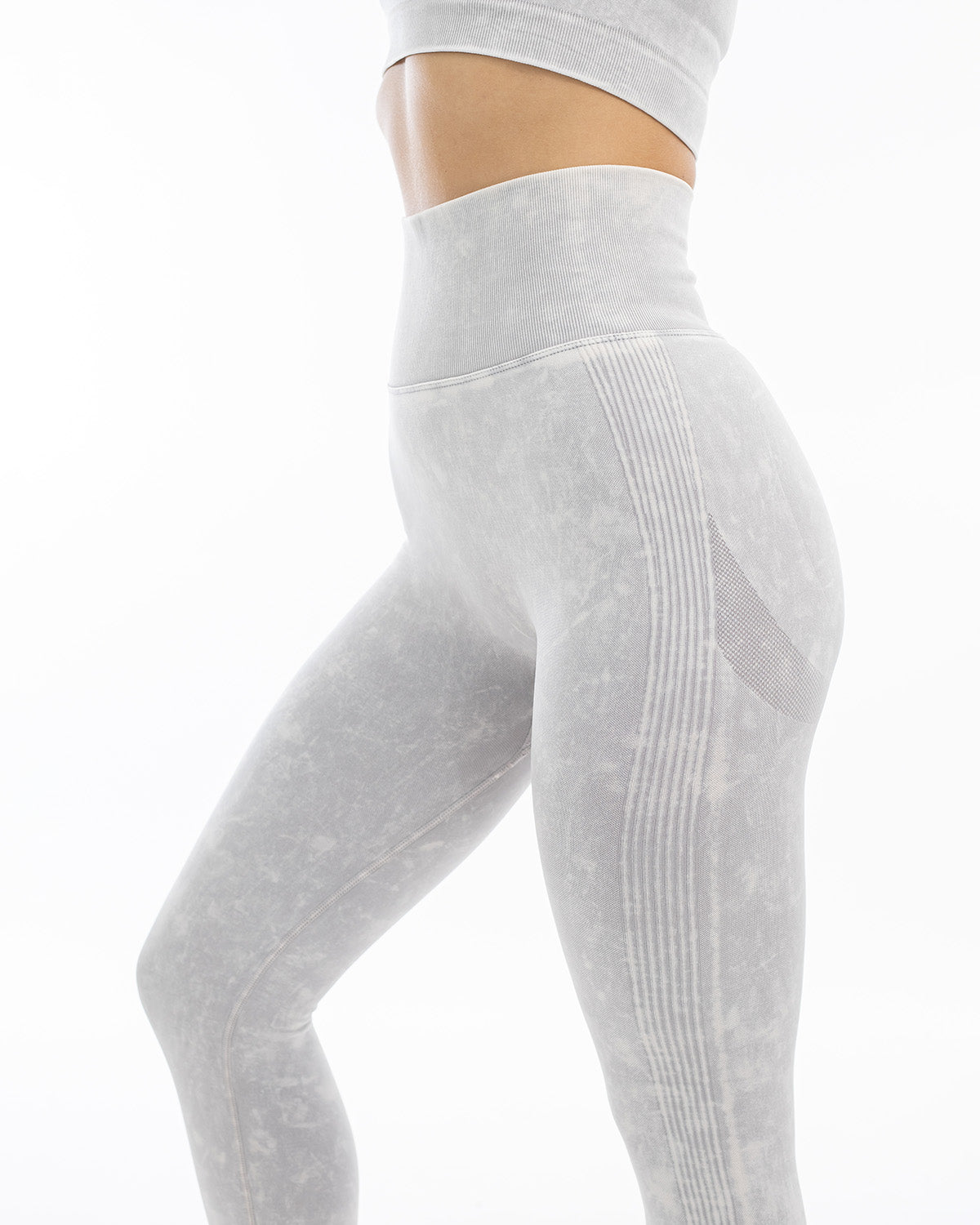 PWG Active Ultra Power High Waisted Contour Leggings in Light Grey, form-fitting, acid wash, squat-proof, scrunch contour