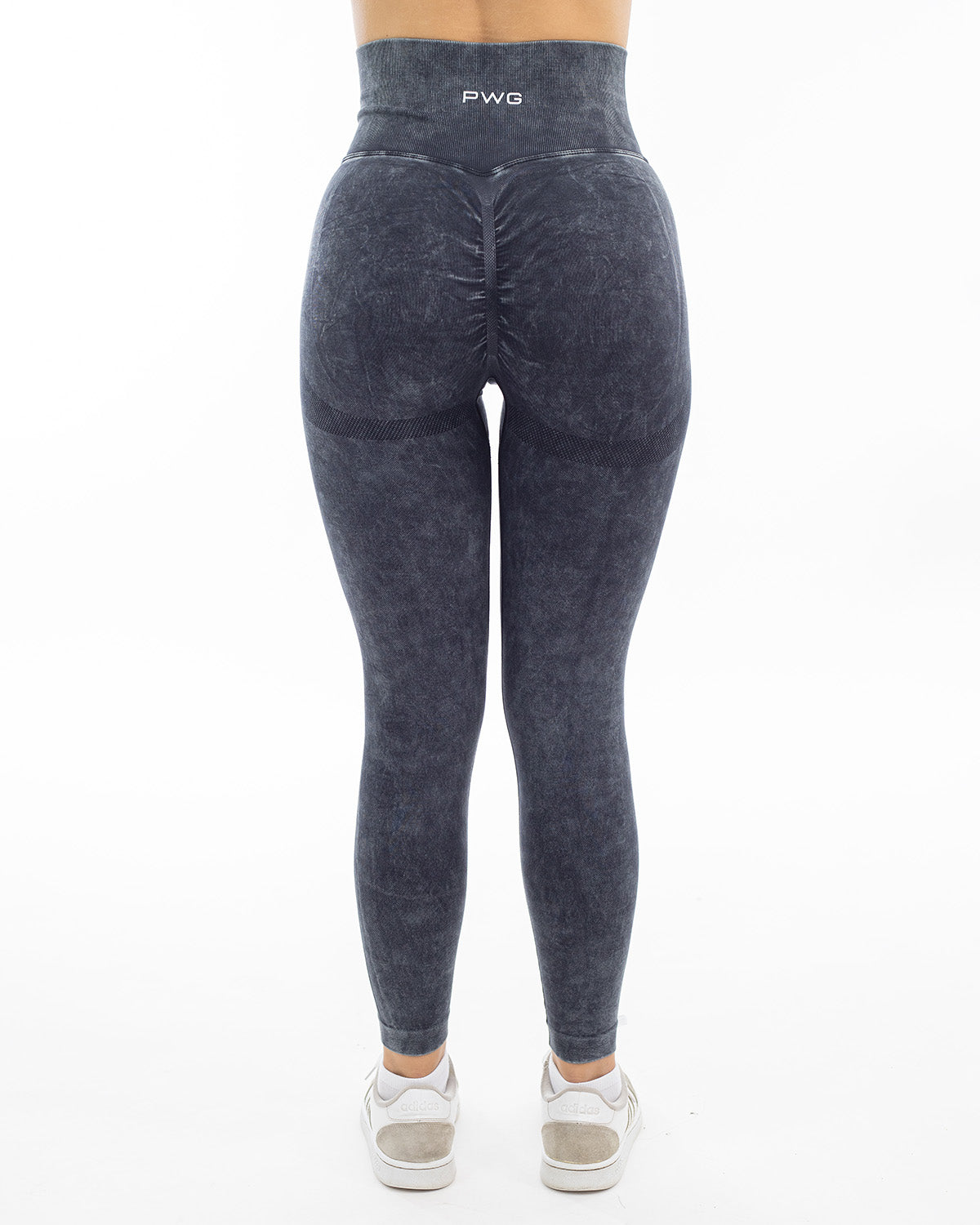 PWG Active Ultra Power High Waisted Contour Leggings in Black, form-fitting, acid wash, squat-proof, scrunch contour - Back View