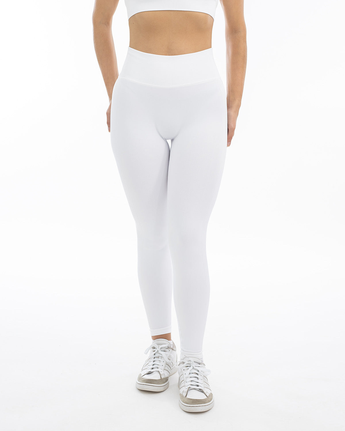 PWG Active Boost+ Leggings in White, high-waisted, scrunch design, breathable, compression stretch, contouring fit - Front View