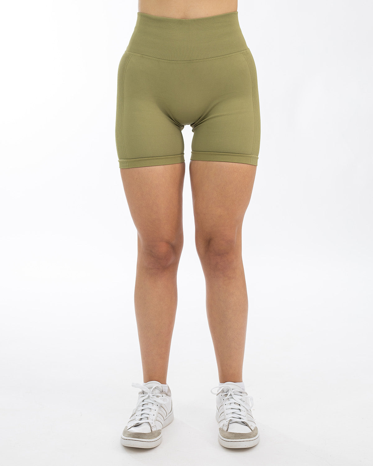 PWG Active Boost+ High Waisted Scrunch Shorts in Green, high-waisted, scrunch design, breathable, compression stretch - Front View