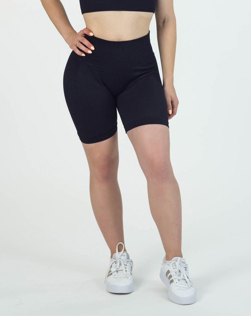 PWG Active Boost+ High Waisted Scrunch Shorts in Black, high-waisted, scrunch design, breathable, compression stretch - Front View