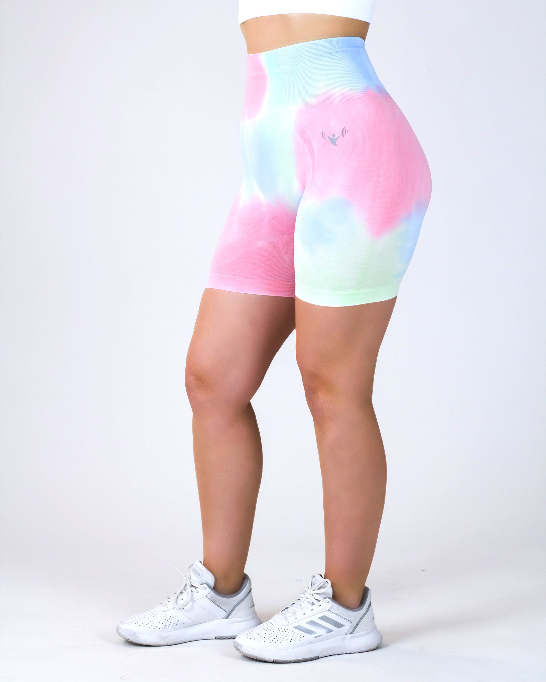 PWG Active Scrunched Tie Dye Shorts in Cotton Candy, high waist, tie-dye design, curve contouring, squat-proof, breathable