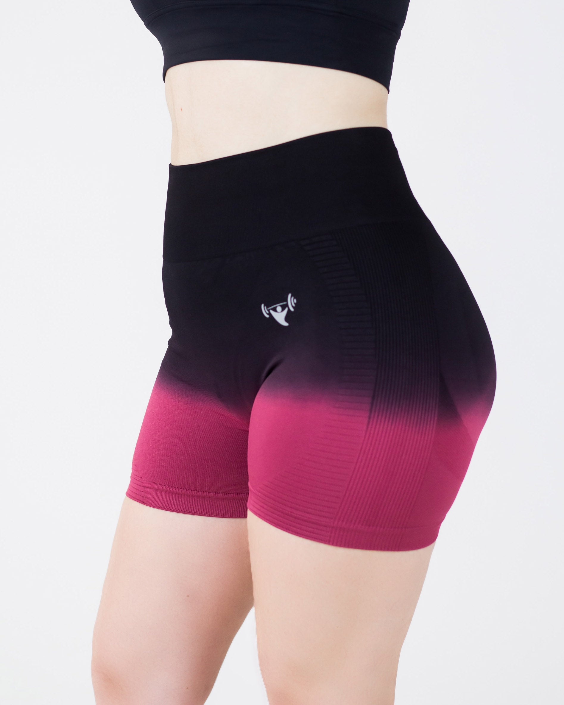 PWG Active Ombre Flex Scrunch Shorts in Maroon, high waist, ombre gradient, squat-proof, scrunch form, breathable fabric