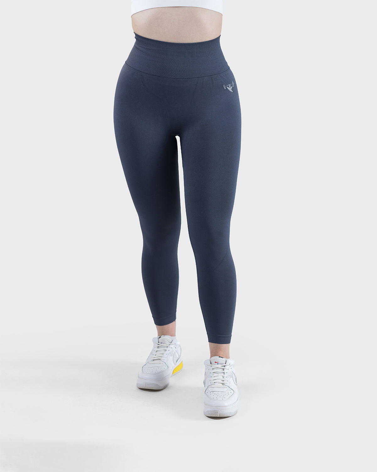 PWG Active Arise High Waisted Leggings in Navy, ultra high waist, squat-proof, scrunch form, curve contouring, breathable fabric - Front View