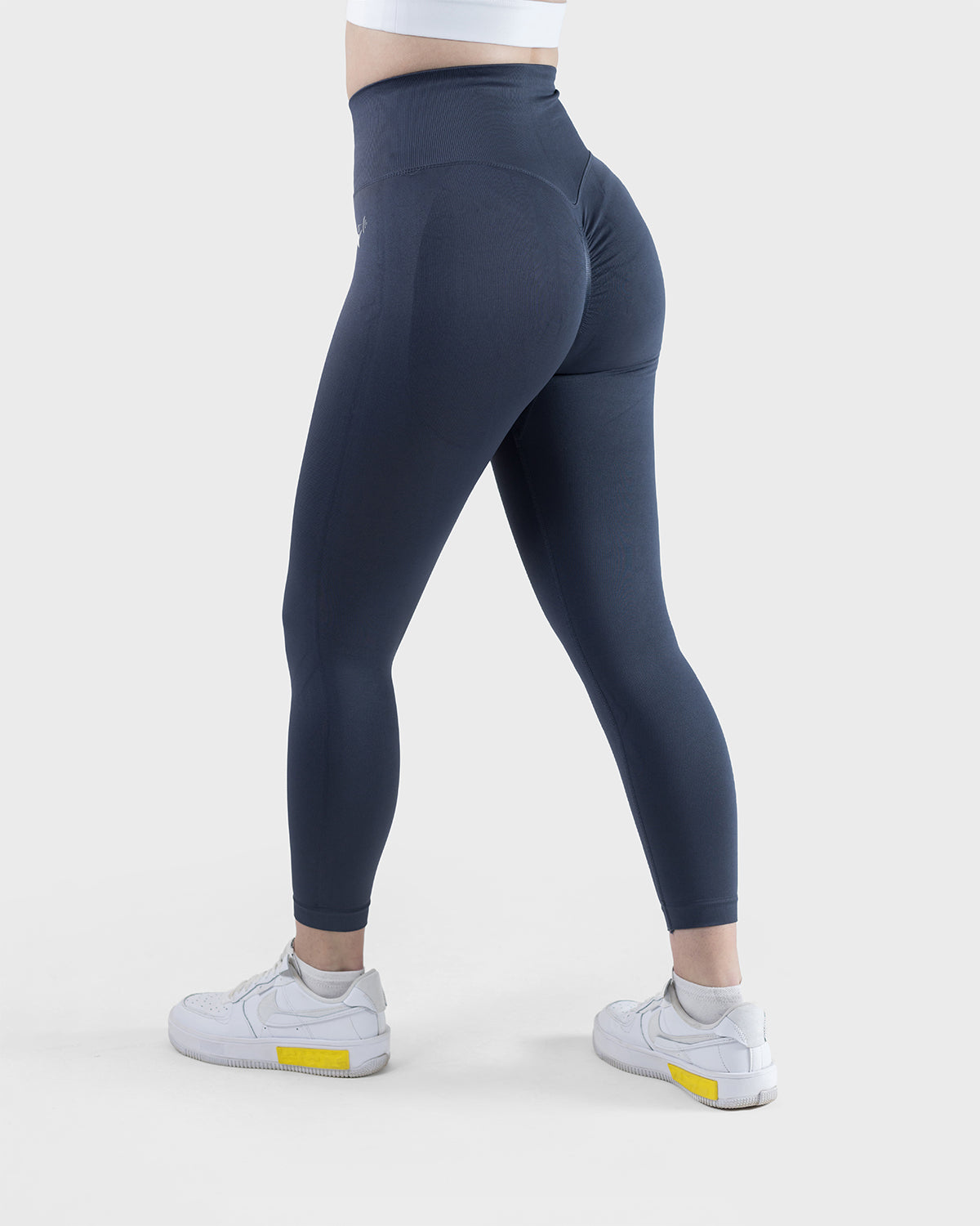 PWG Active Arise High Waisted Leggings in Navy, ultra high waist, squat-proof, scrunch form, curve contouring, breathable fabric - Back View