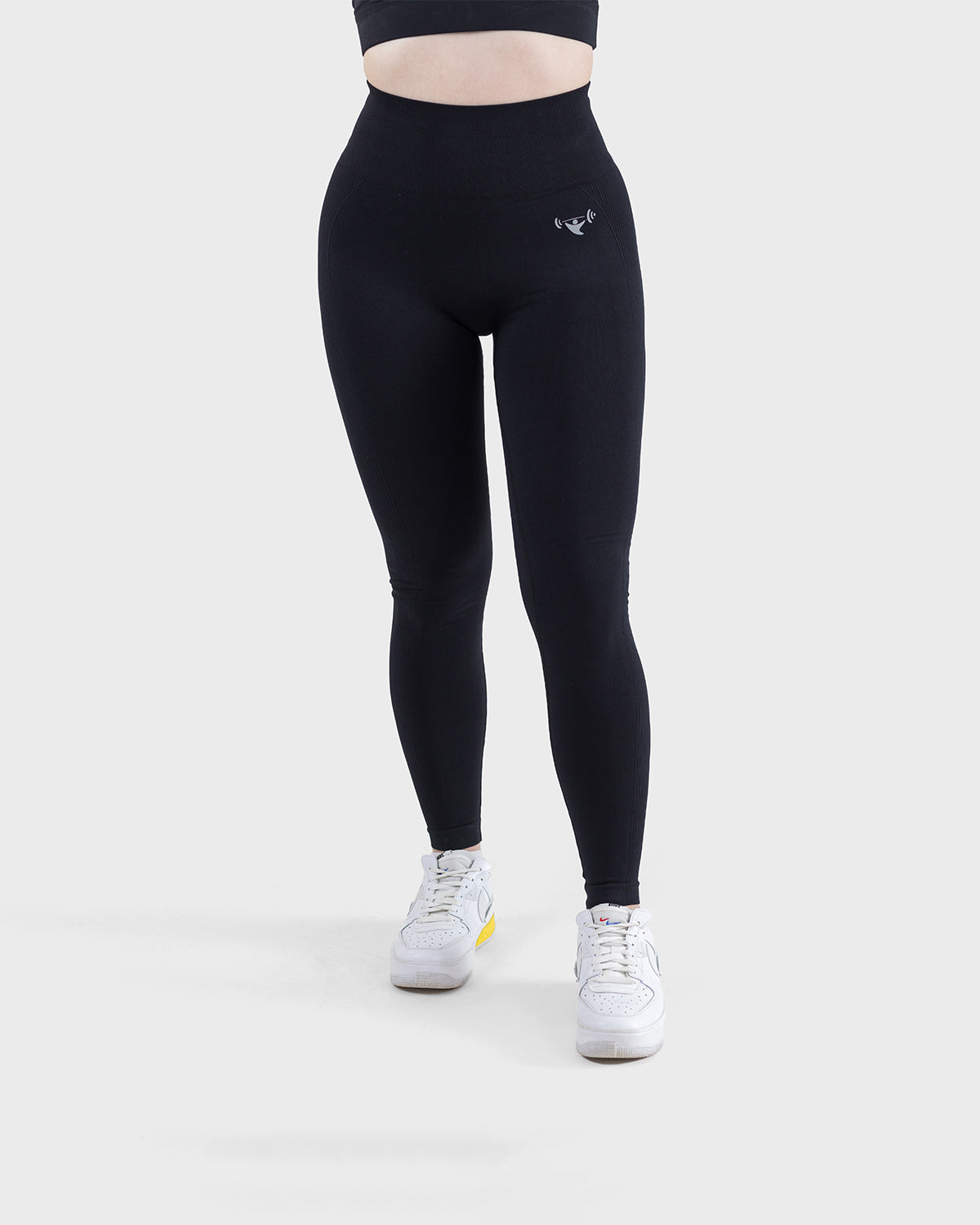 PWG Active Scrunched Lifting Contour High Waist Leggings in Black, scrunch design, lifting effect, high waist, breathable fabric - Front View