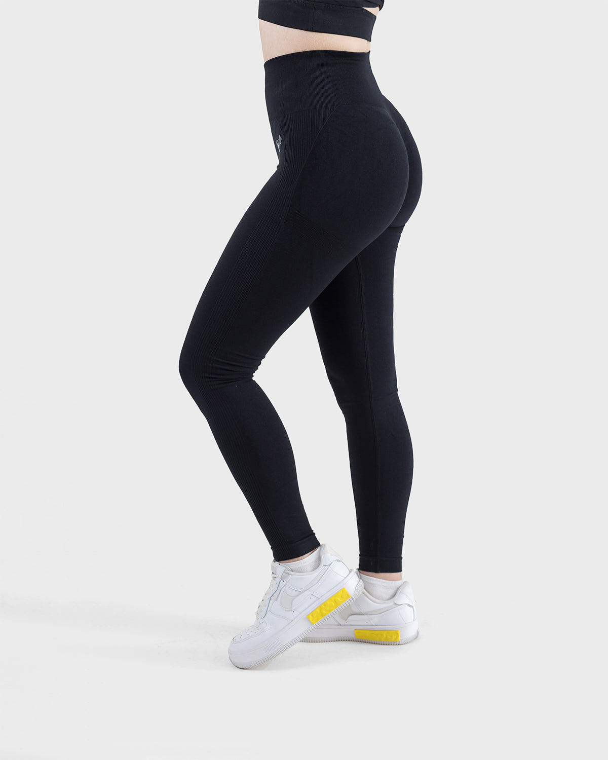 PWG Active Scrunched Lifting Contour High Waist Leggings in Black, scrunch design, lifting effect, high waist, breathable fabric - Side View