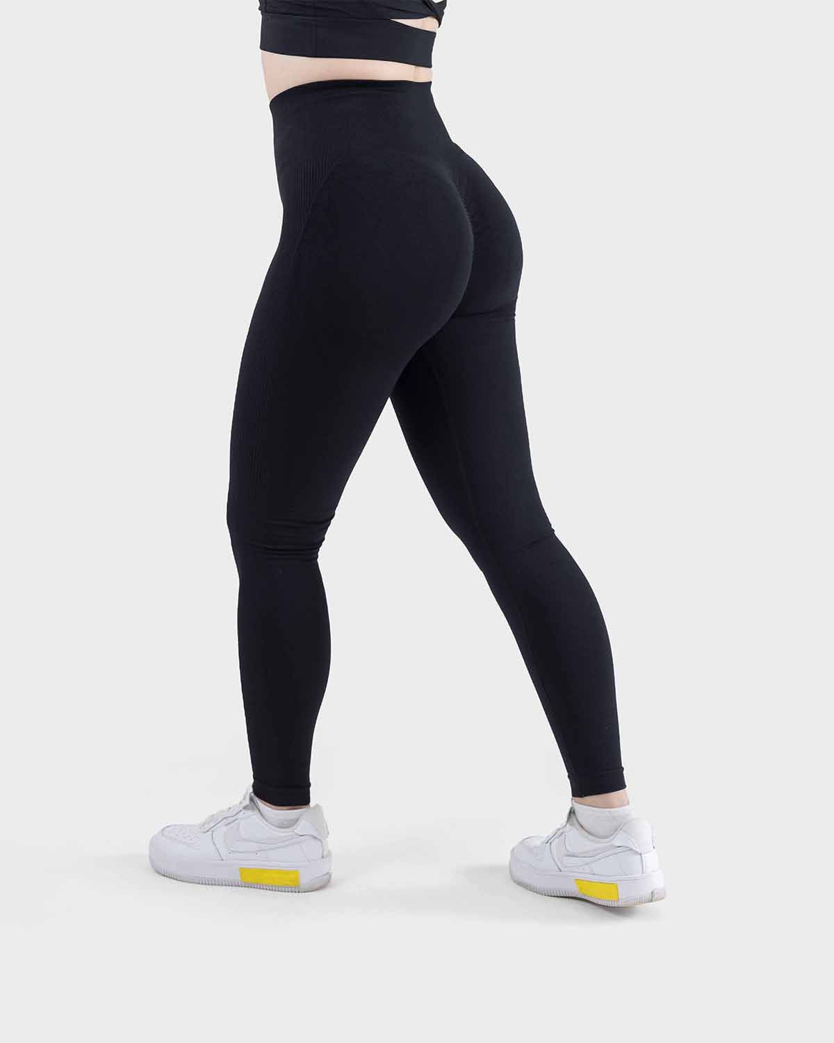 PWG Active Scrunched Lifting Contour High Waist Leggings in Black, scrunch design, lifting effect, high waist, breathable fabric - Back View