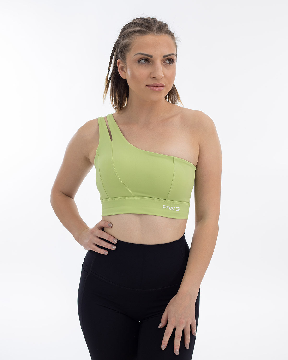 Womens One Shoulder Sports Bras Workout Yoga Bra Medium Support  Asymmetrical Bra Green Leopard Print Khaki